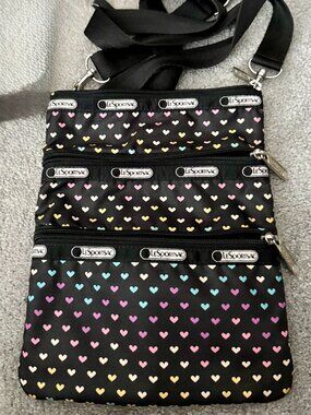LeSportsac Black Multicolor Hearts Crossbody Bag